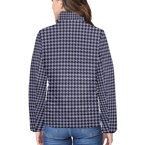 Houndstooth Gray Women's Stand Collar Padded Jacket (Model H41)