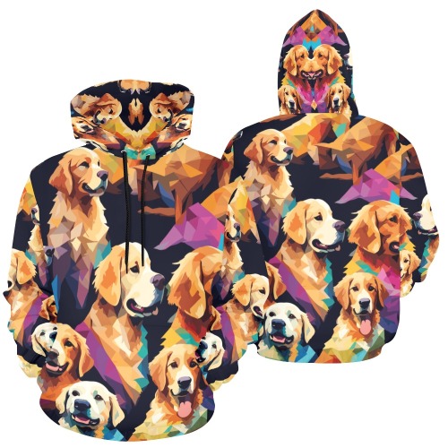 Awesome artsy pattern of golden retriever dogs. All Over Print Hoodie for Women (USA Size) (Model H13)