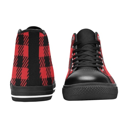 Red Buffalo Plaid Women's Classic High Top Canvas Shoes (Model 017)
