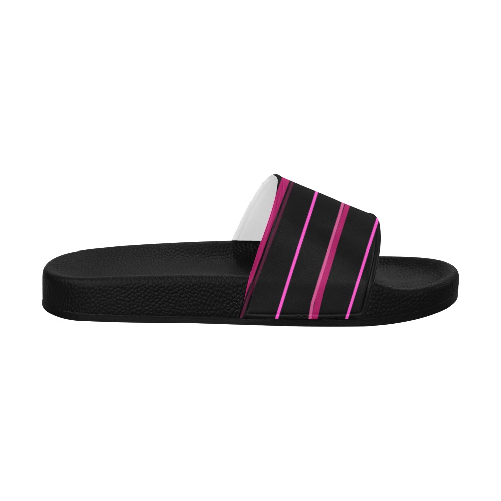 Candy Lipstick Hot Pink Stripes Women's Slide Sandals (Model 057)