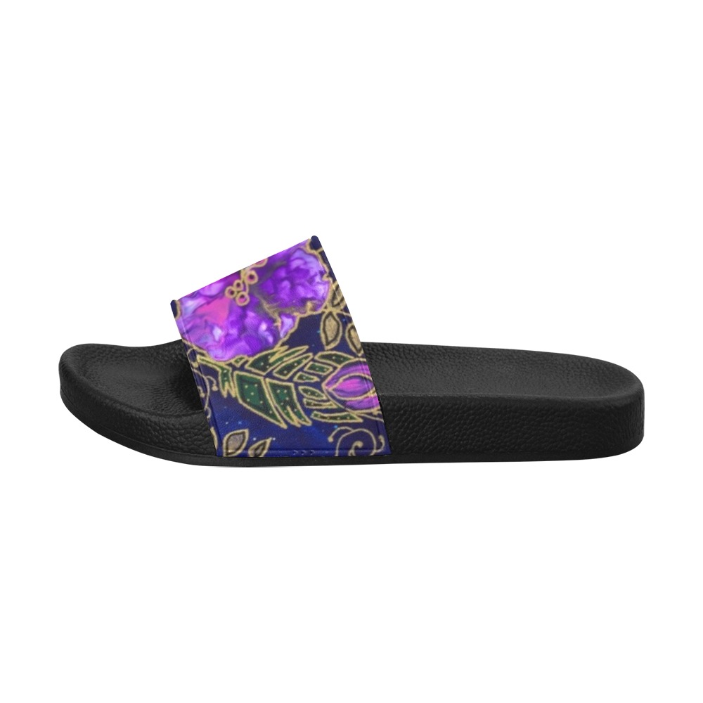 Dark Blue Floral Women's Slide Sandals (Model 057)