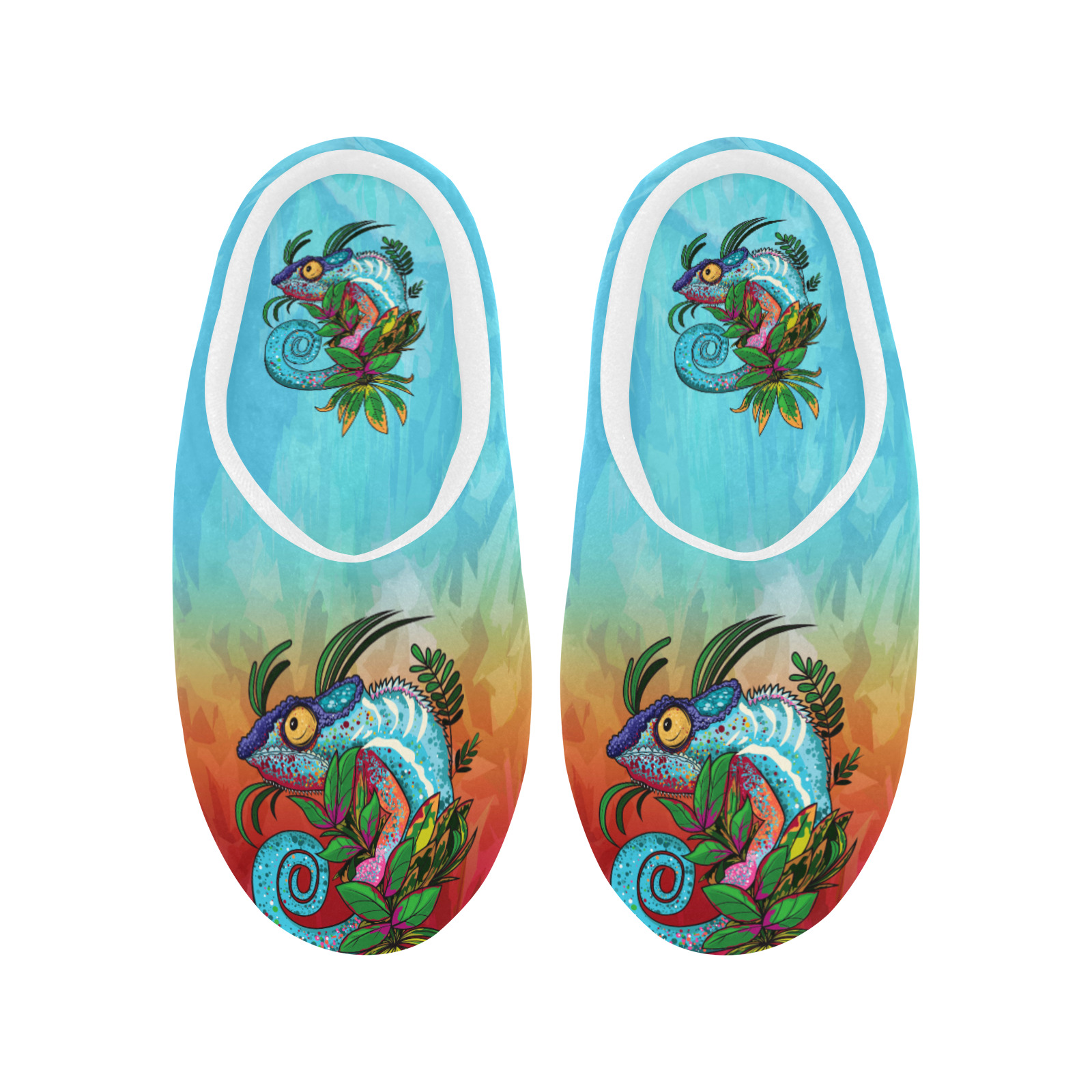 Rainbow Chameleon Women's Non-Slip Cotton Slippers (Model 0602)