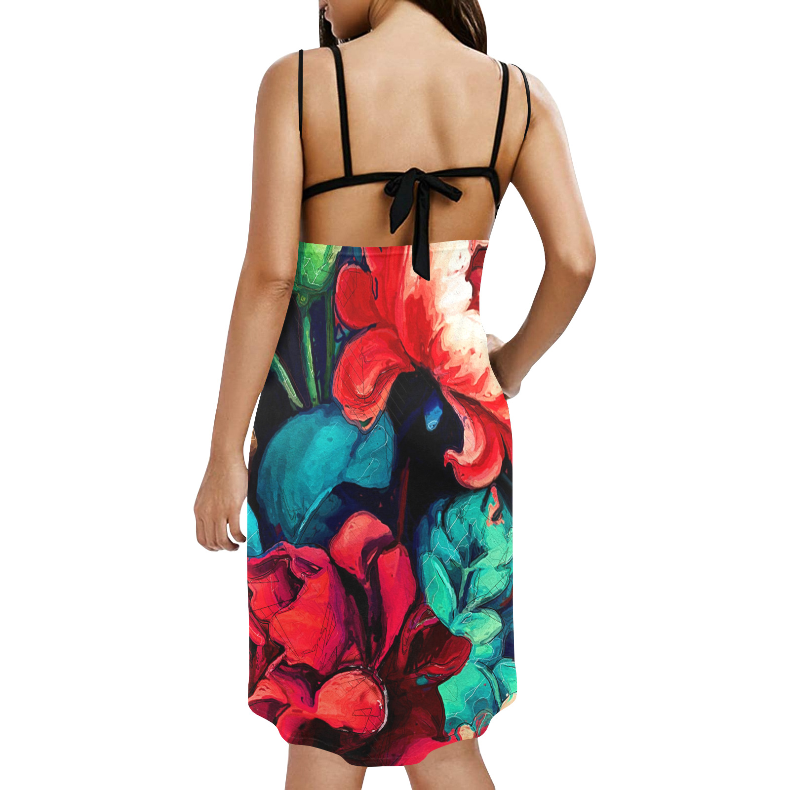 flowers botanic art (6) dress fashion Spaghetti Strap Backless Beach Cover Up Dress (Model D65)