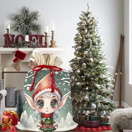 Christmas Elf Santa Claus Drawstring Bag 21"x32" (Two Sides Printing)