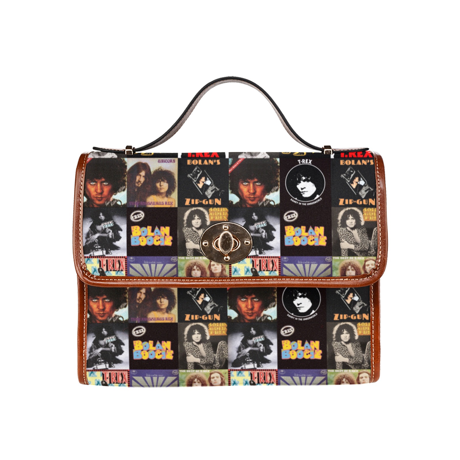 Marc Bolan & T.Rex Albums Waterproof Canvas Bag-Brown (All Over Print) (Model 1641)
