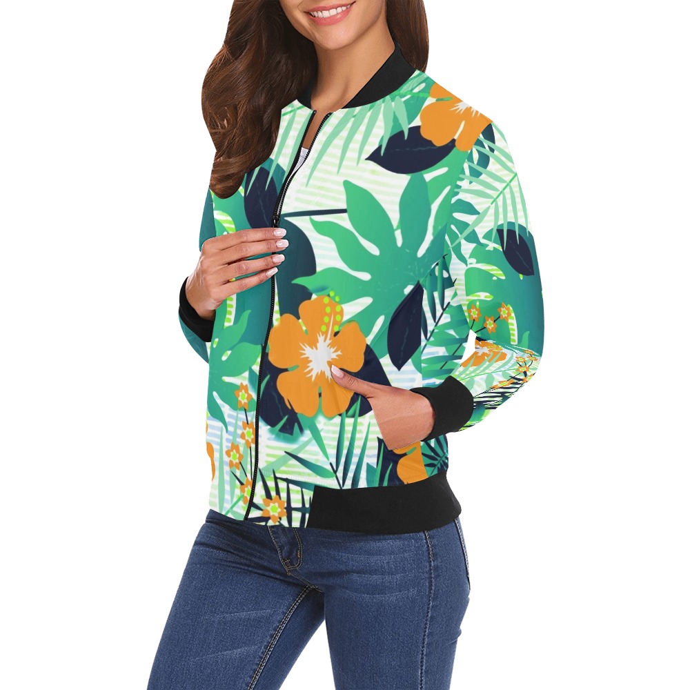 GROOVY FUNK THING FLORAL All Over Print Bomber Jacket for Women (Model H19)