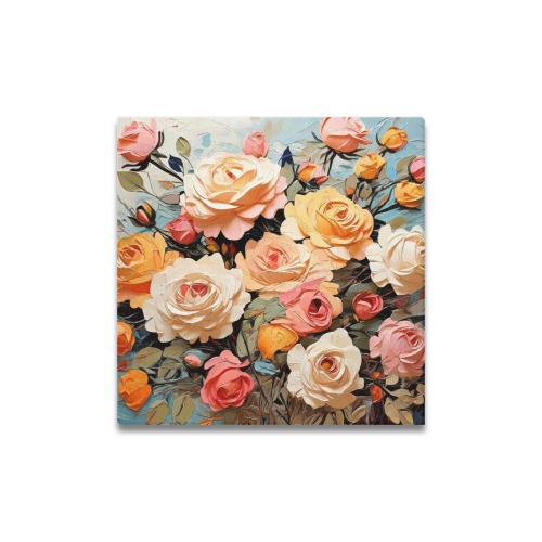 A bunch of beautiful beige rose flowers oil art. Upgraded Canvas Print 16"x16"