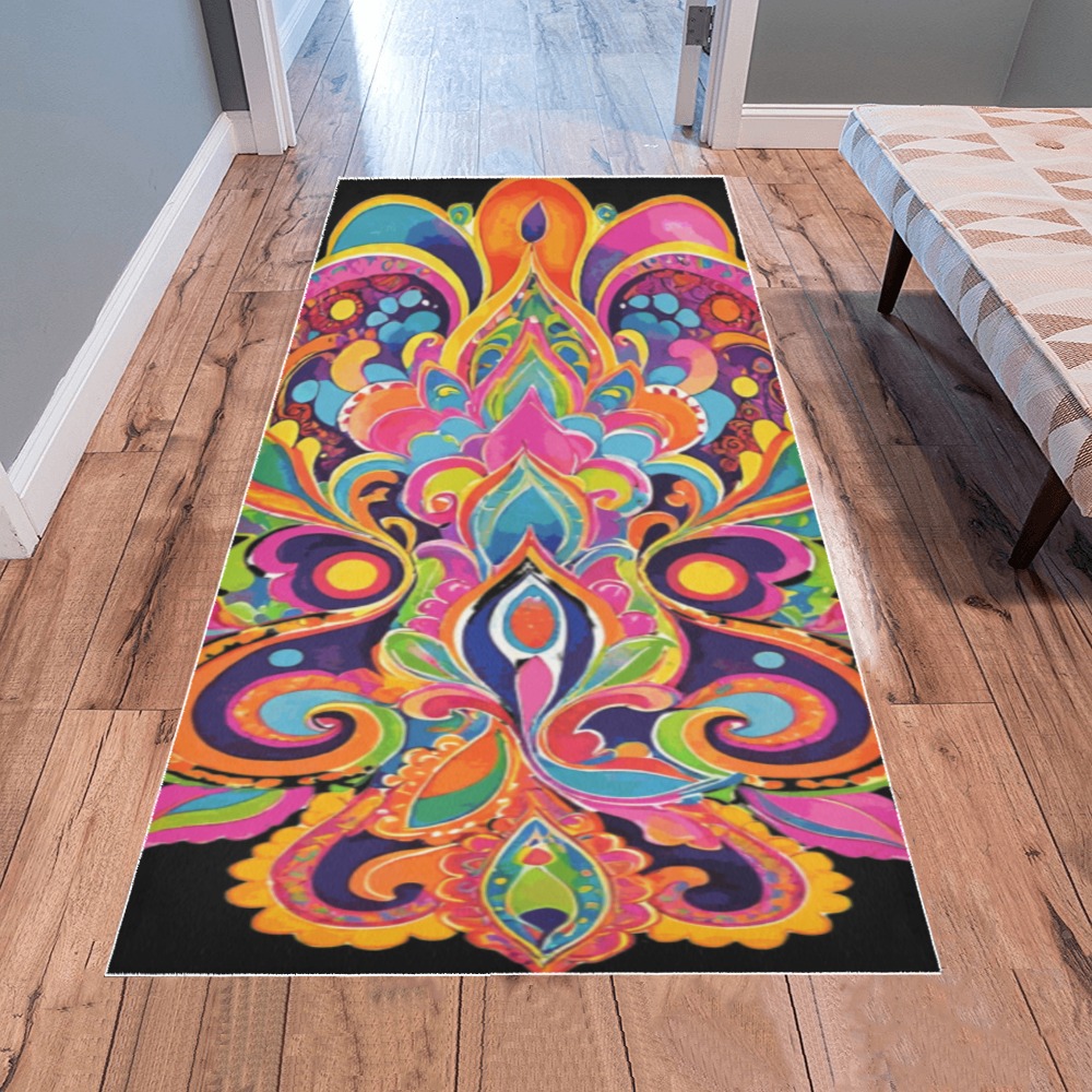 Abstract Retro Hippie Paisley Floral Area Rug 7'x3'3''