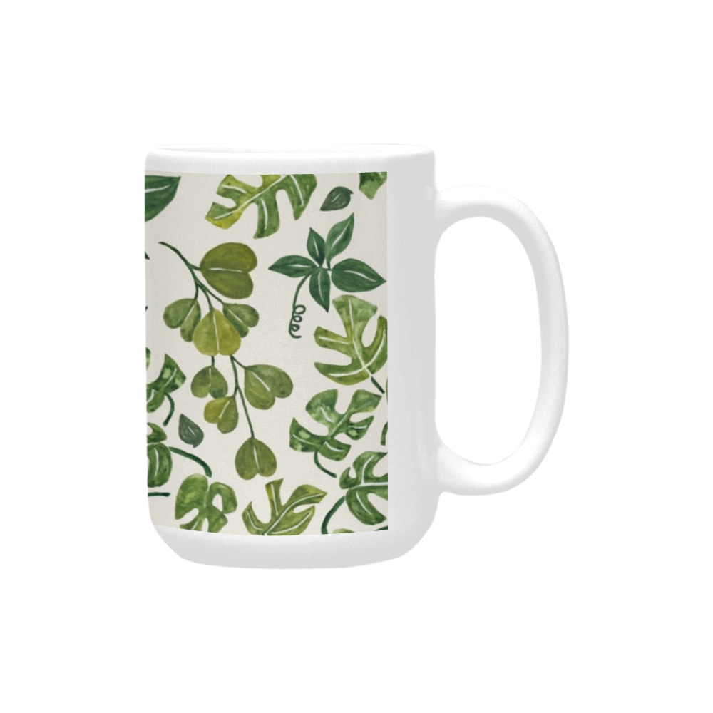 Leafy garden of green watercolor leaves Custom Ceramic Mug (15OZ)