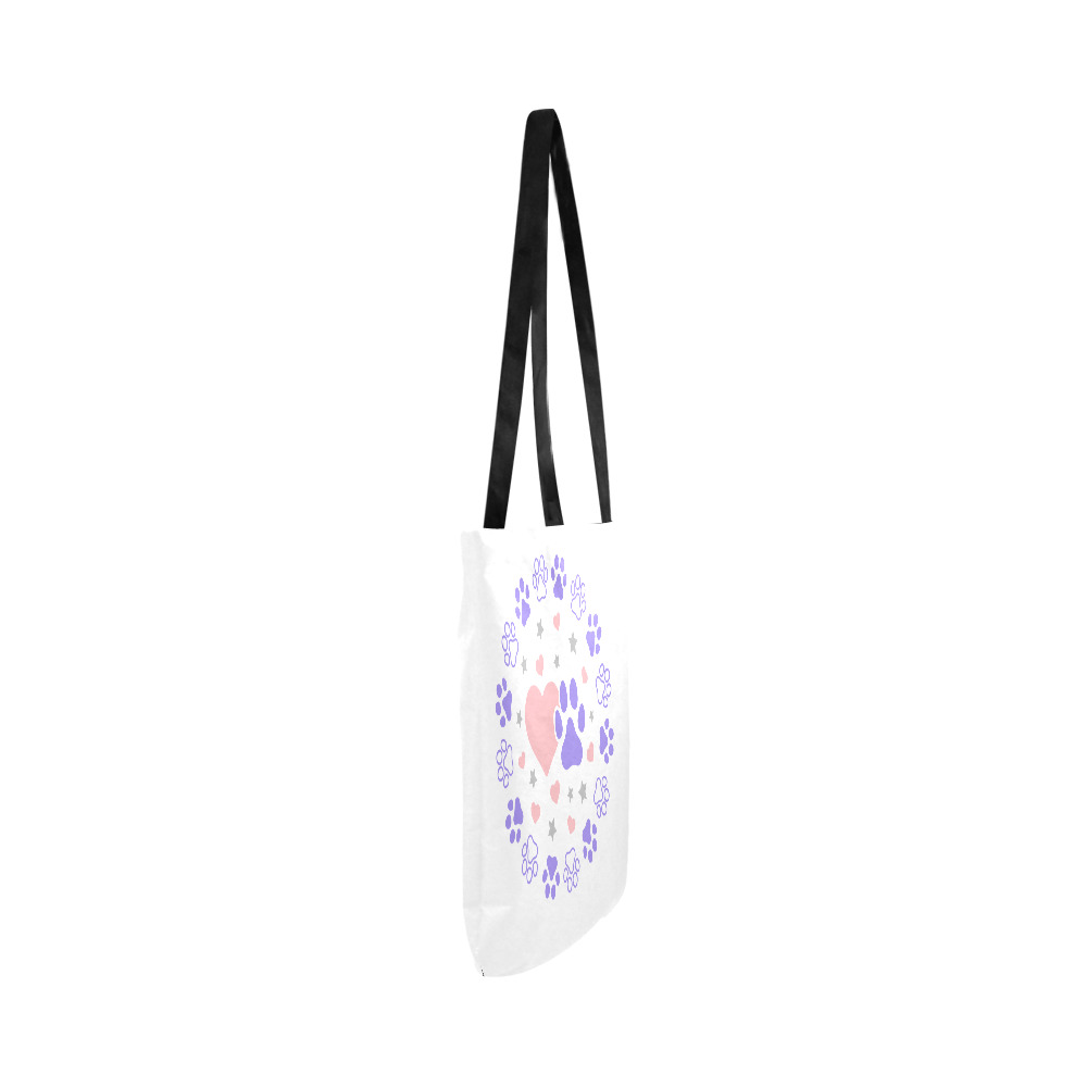 Pink and Purple Dog Cat Pet Lovers Hearts and Stars Paw Print Design Reusable Shopping Bag Model 1660 (Two sides)