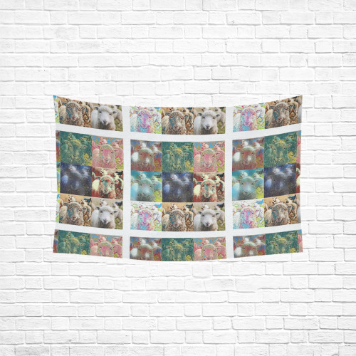 Sheep With Filters Collage Cotton Linen Wall Tapestry 60"x 40"