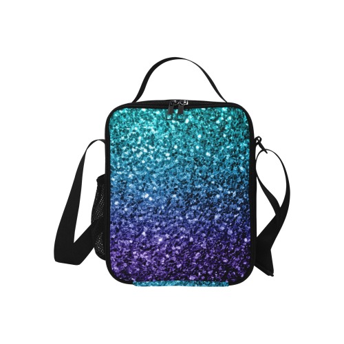 Aqua blue ombre faux glitter sparkles All Over Print Crossbody Lunch Bag for Kids (Model 1722)