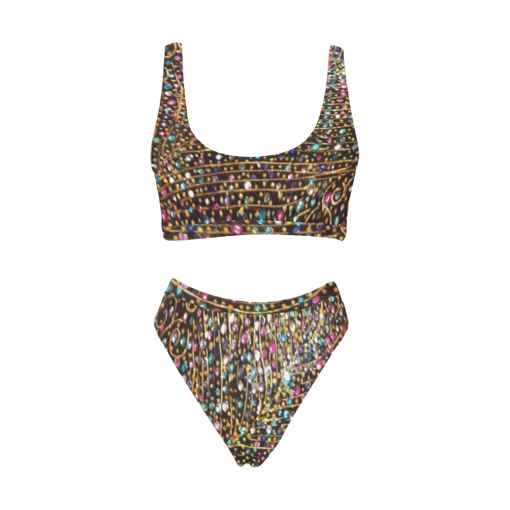 Sparkle-silver Sport Top & High-Waisted Bikini Swimsuit (Model S07)