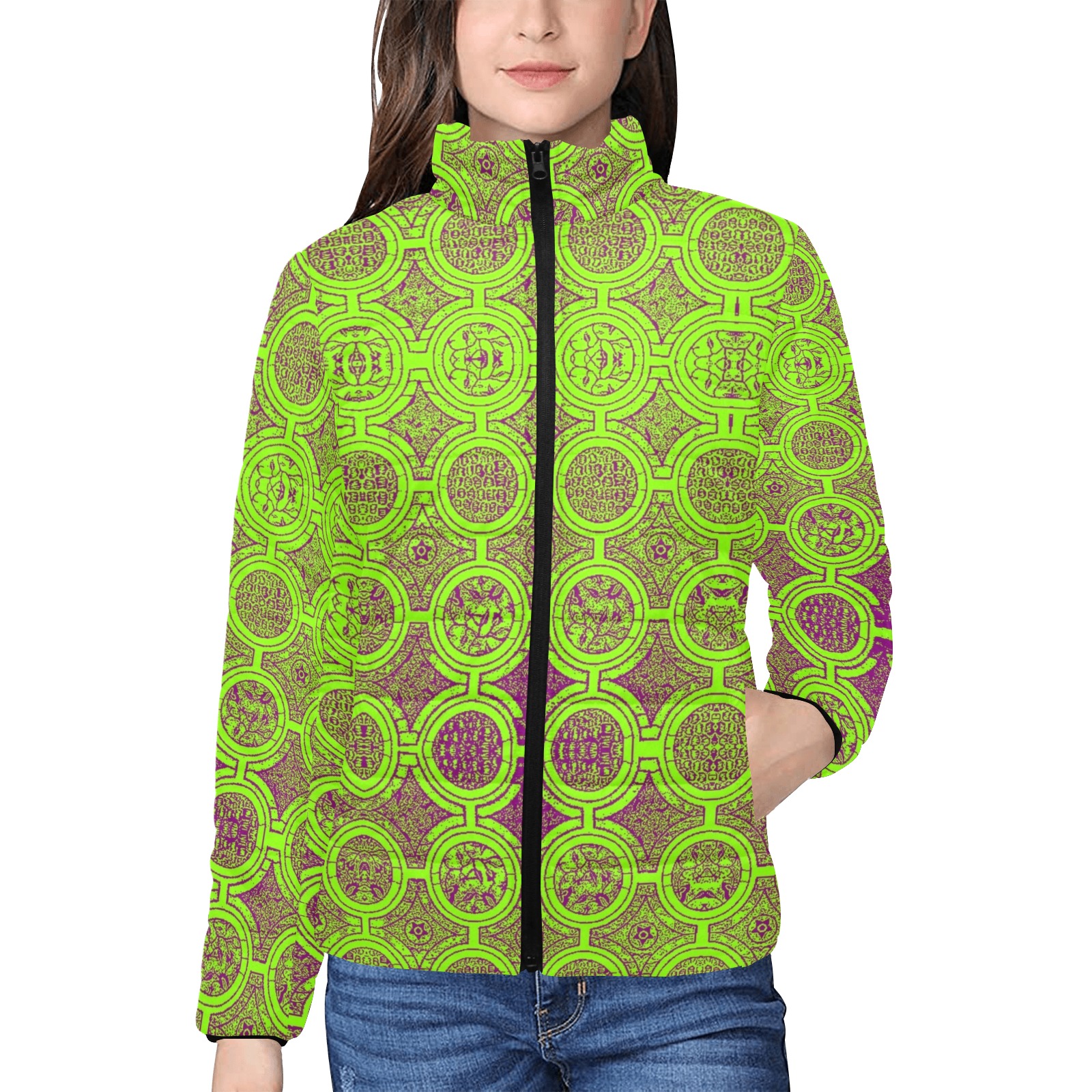 AFRICAN PRINT PATTERN 2 Women's Stand Collar Padded Jacket (Model H41)