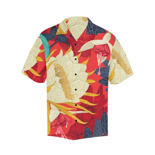 Red Hawaii Button Down Shirt Hawaiian Shirt with Merged Design (Model T58)
