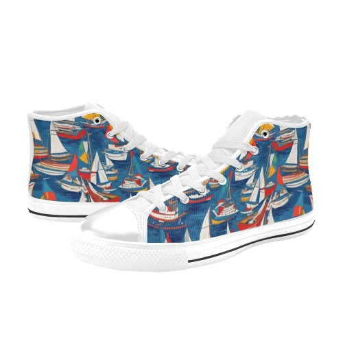 Chic colorful abstract art of sailboats at sea. Women's Classic High Top Canvas Shoes (Model 017)