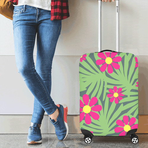 Pink Exotic Paradise Jungle Flowers and Leaves Luggage Cover/Small 18"-21"