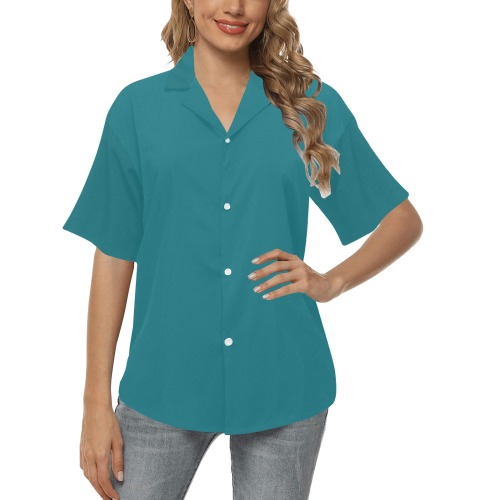 Harbor Blue All Over Print Hawaiian Shirt for Women (Model T58)