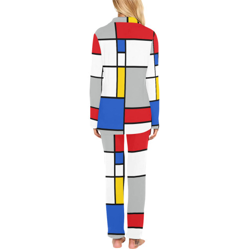 Geometric Retro Mondrian Style Color Composition Women's Long Pajama Set