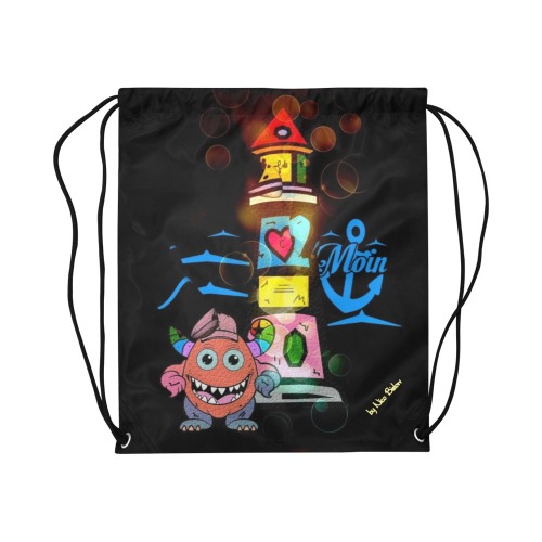 Moin Monster Dark by Nico Bielow Large Drawstring Bag Model 1604 (Twin Sides)  16.5"(W) * 19.3"(H)