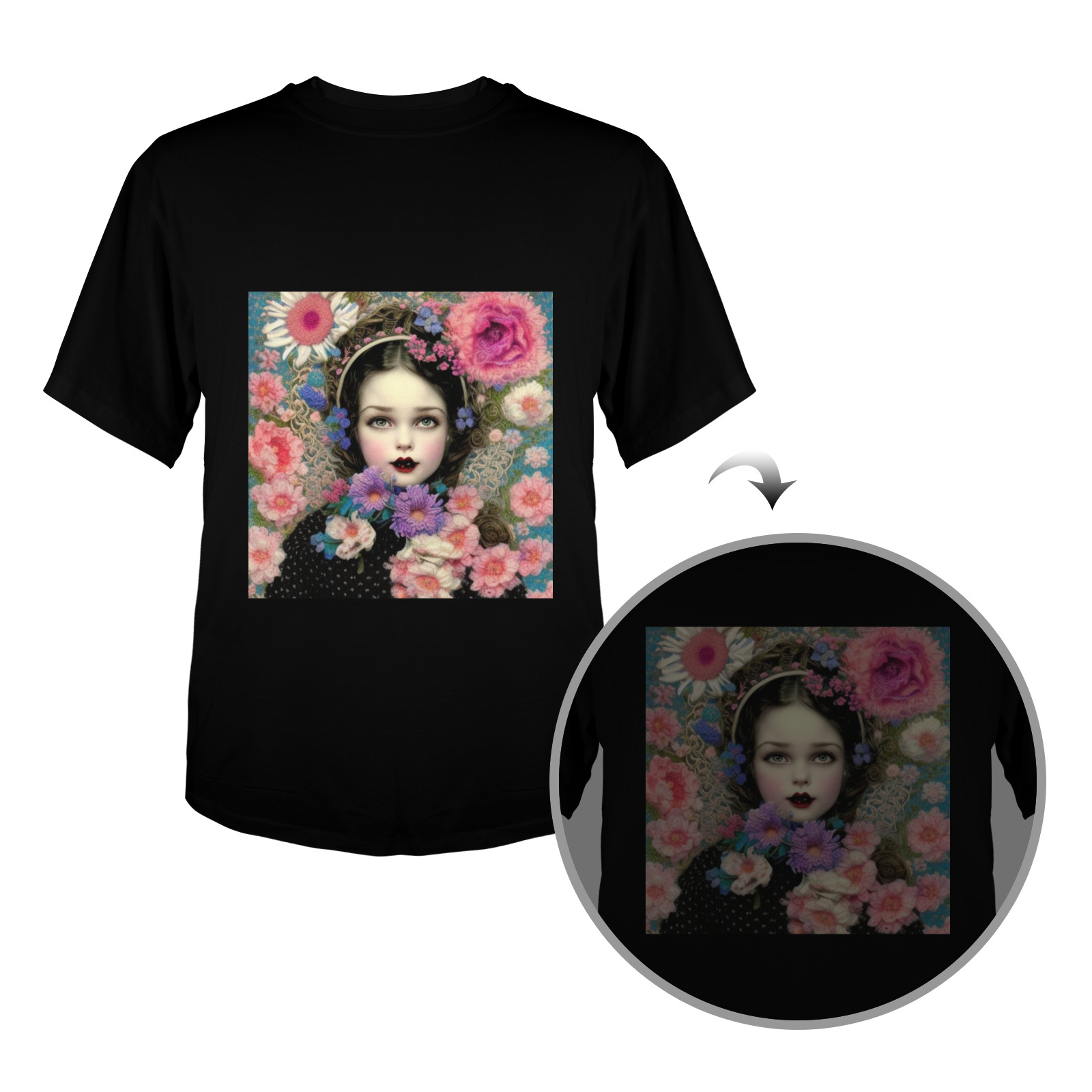 pretty girl with orange pink  knit flowers 5 Men's Glow in the Dark T-shirt (Front Printing)