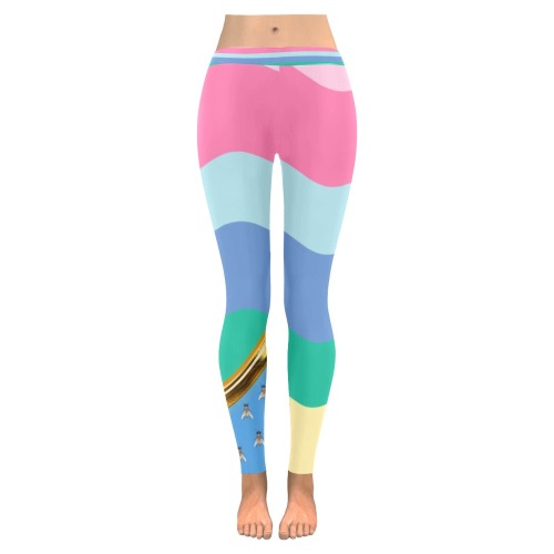 Cursive stripes Collectable Fly Women's Low Rise Leggings (Invisible Stitch) (Model L05)