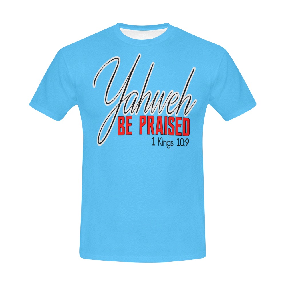 1 - Yahweh Be Praised Light Blue/Red T-Shirt Men All Over Print T-Shirt for Men (USA Size) (Model T40)