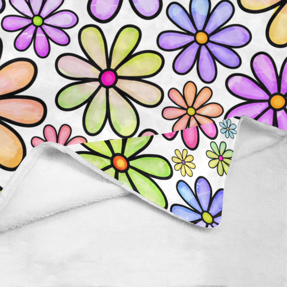 Watercolor Rainbow Doodle Daisy Flower Pattern Ultra-Soft Micro Fleece Blanket 60"x80"