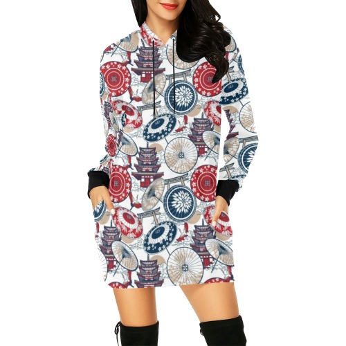 UMBRELLA 0004 All Over Print Hoodie Mini Dress (Model H27)