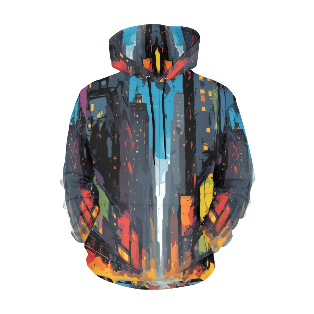 New York City evening lights colorful abstract art All Over Print Hoodie for Men (USA Size) (Model H13)