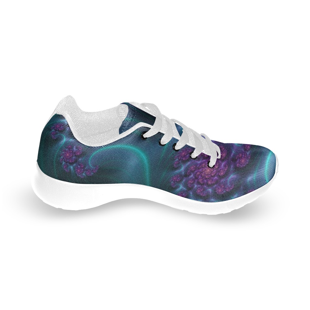 Turquoise and Purple Flowers and Seedheads Fractal Abstract Kid's Running Shoes (Model 020)
