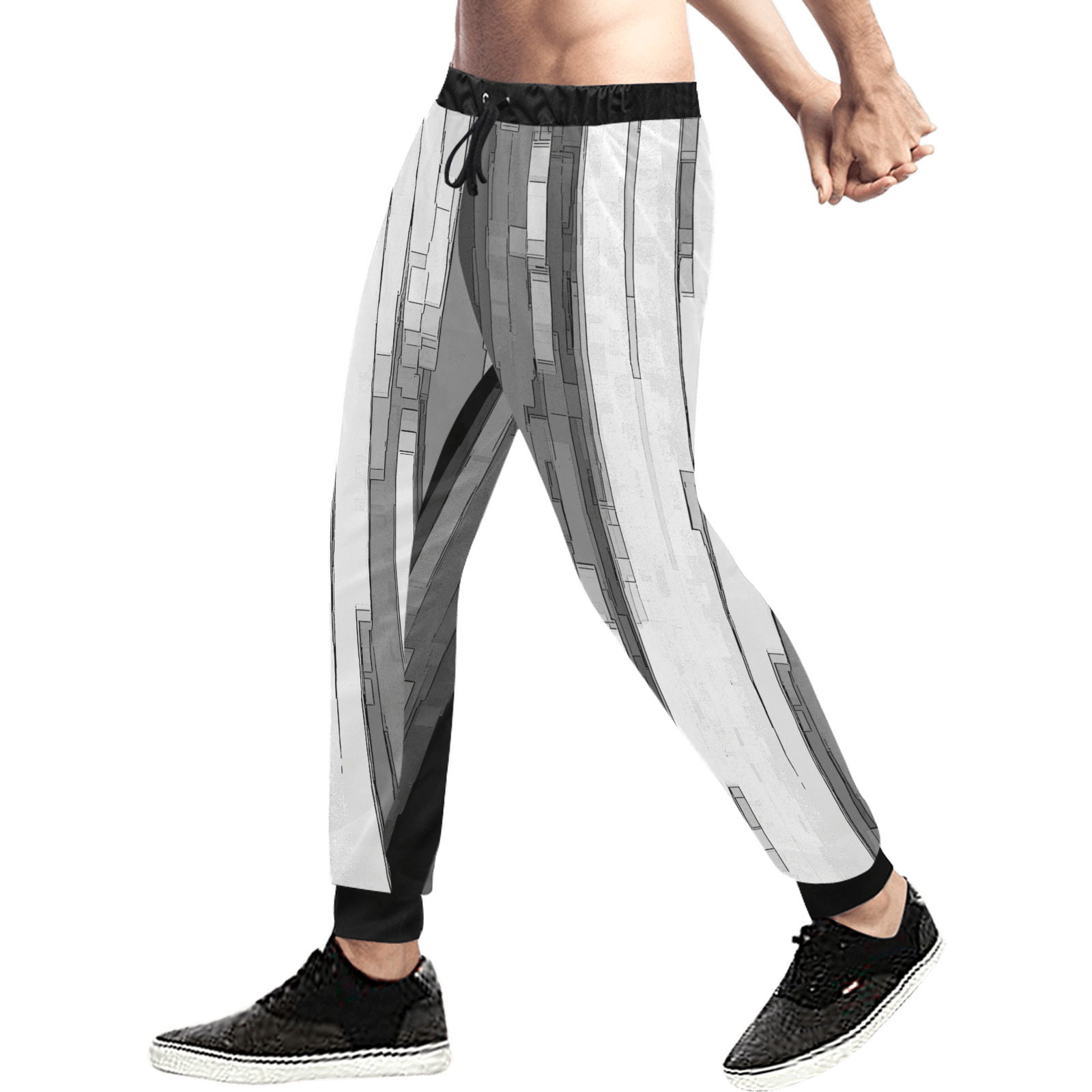 Greyscale Abstract B&W Art Men's All Over Print Sweatpants (Model L11)