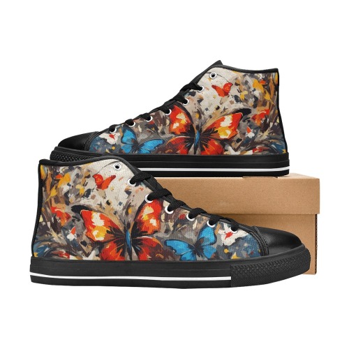 Decorative art of colorful butterflies and flowers Women's Classic High Top Canvas Shoes (Model 017)