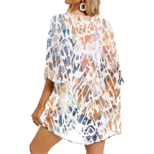 Animal print effect stains_09 Women's Kimono Chiffon Cover Ups (Model H51)