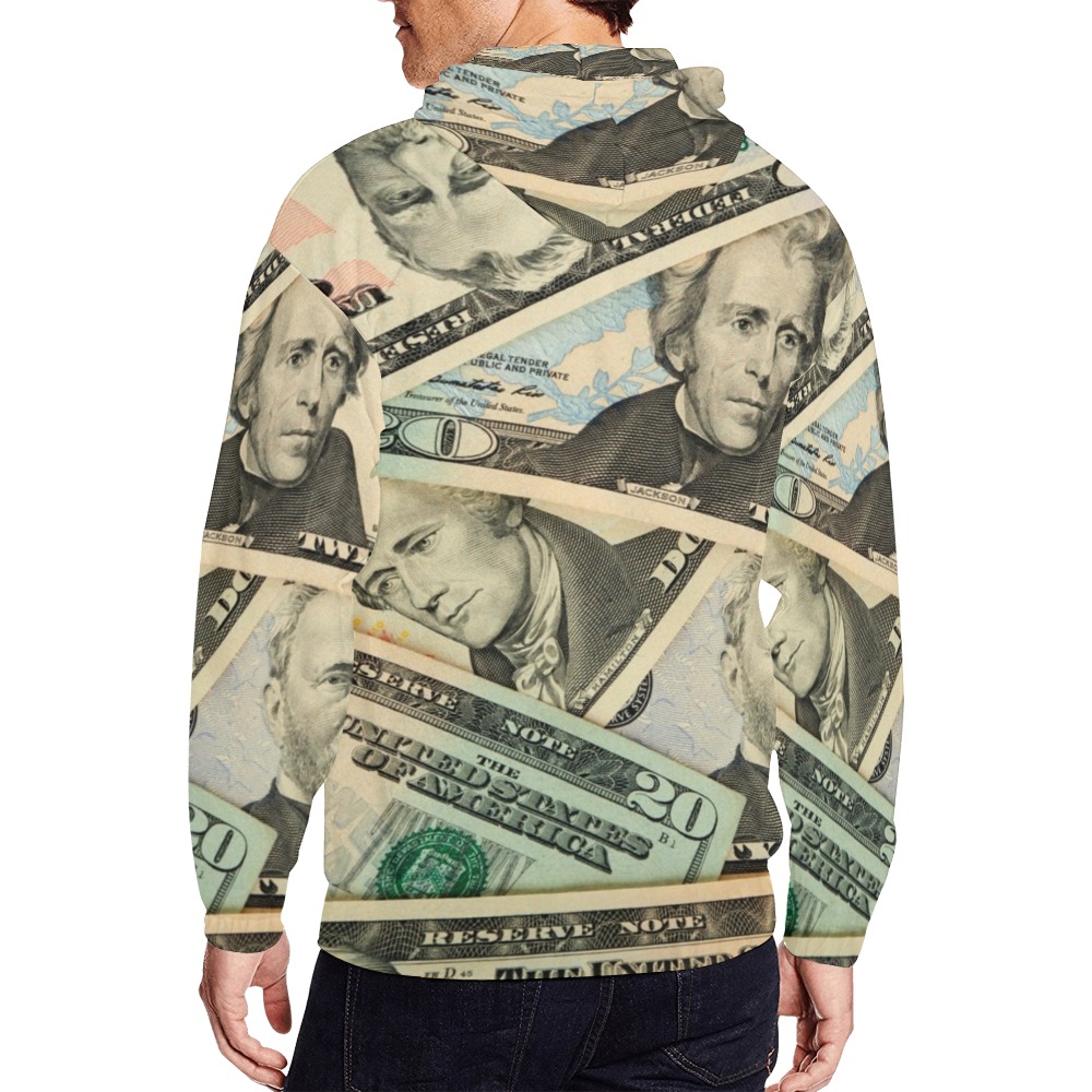 US PAPER CURRENCY All Over Print Full Zip Hoodie for Men (Model H14)