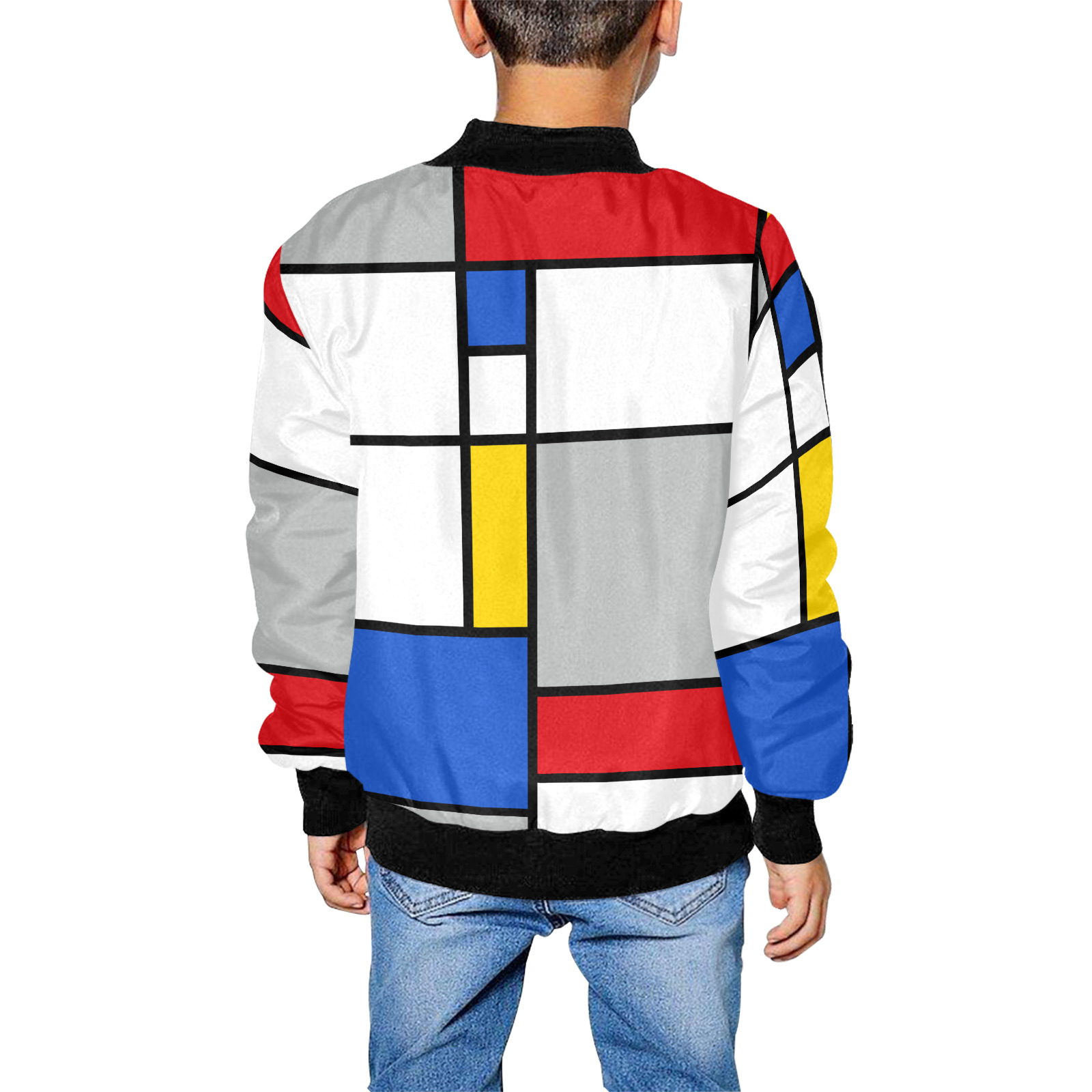 Geometric Retro Mondrian Style Color Composition Kids' All Over Print Bomber Jacket (Model H40)
