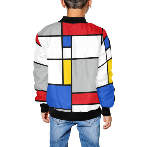 Geometric Retro Mondrian Style Color Composition Kids' All Over Print Bomber Jacket (Model H40)