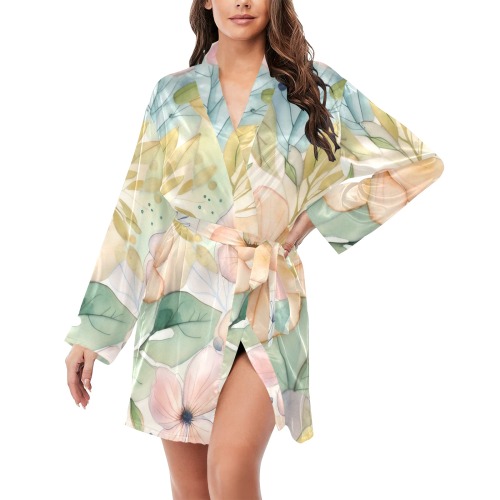 Watercolor Floral 1 Women's Long Sleeve Belted Night Robe
