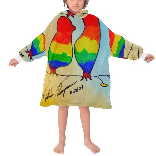 Rainbow Birds Blanket Hoodie for Kids
