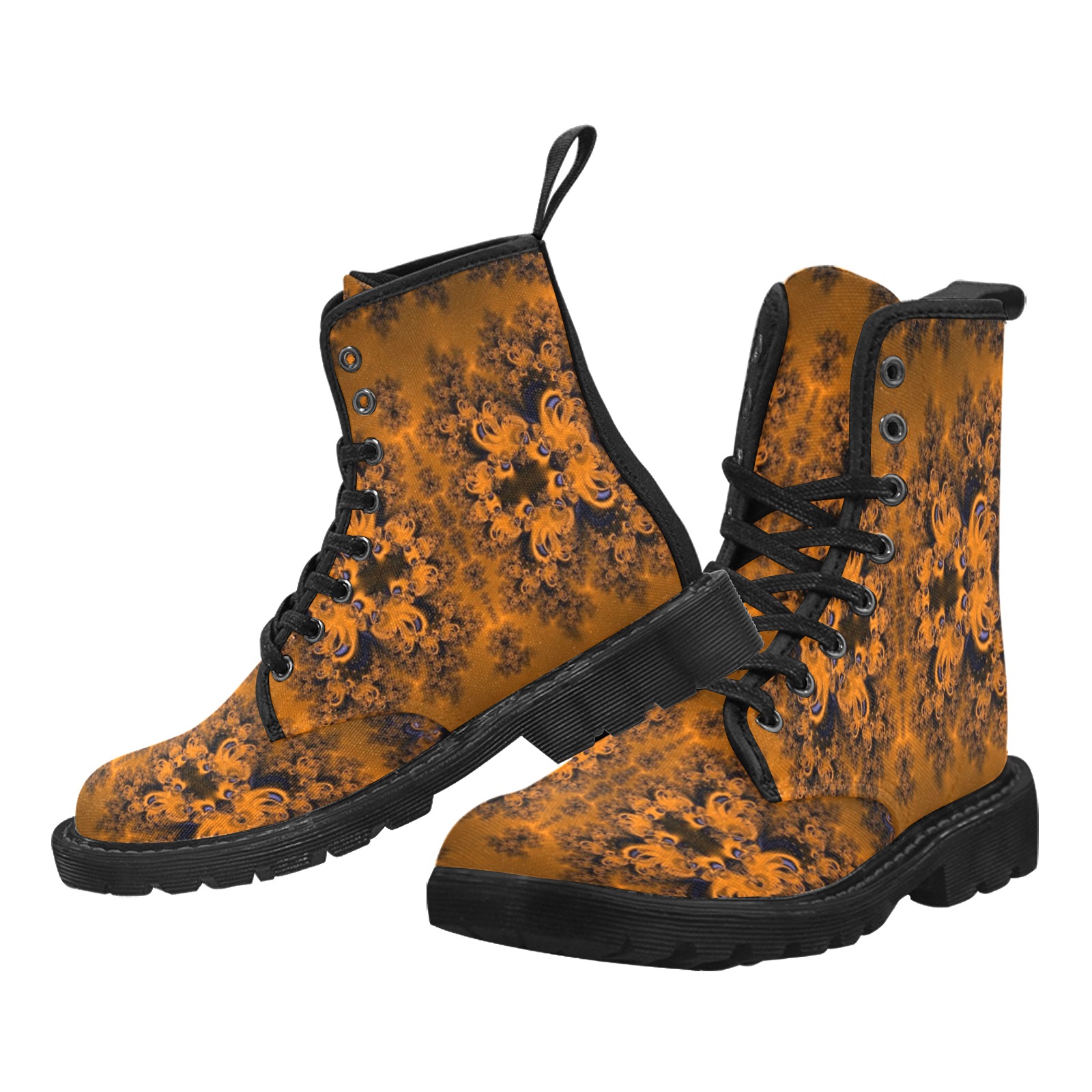 Orange Groves at Dusk Frost Fractal Martin Boots for Women (Black) (Model 1203H)