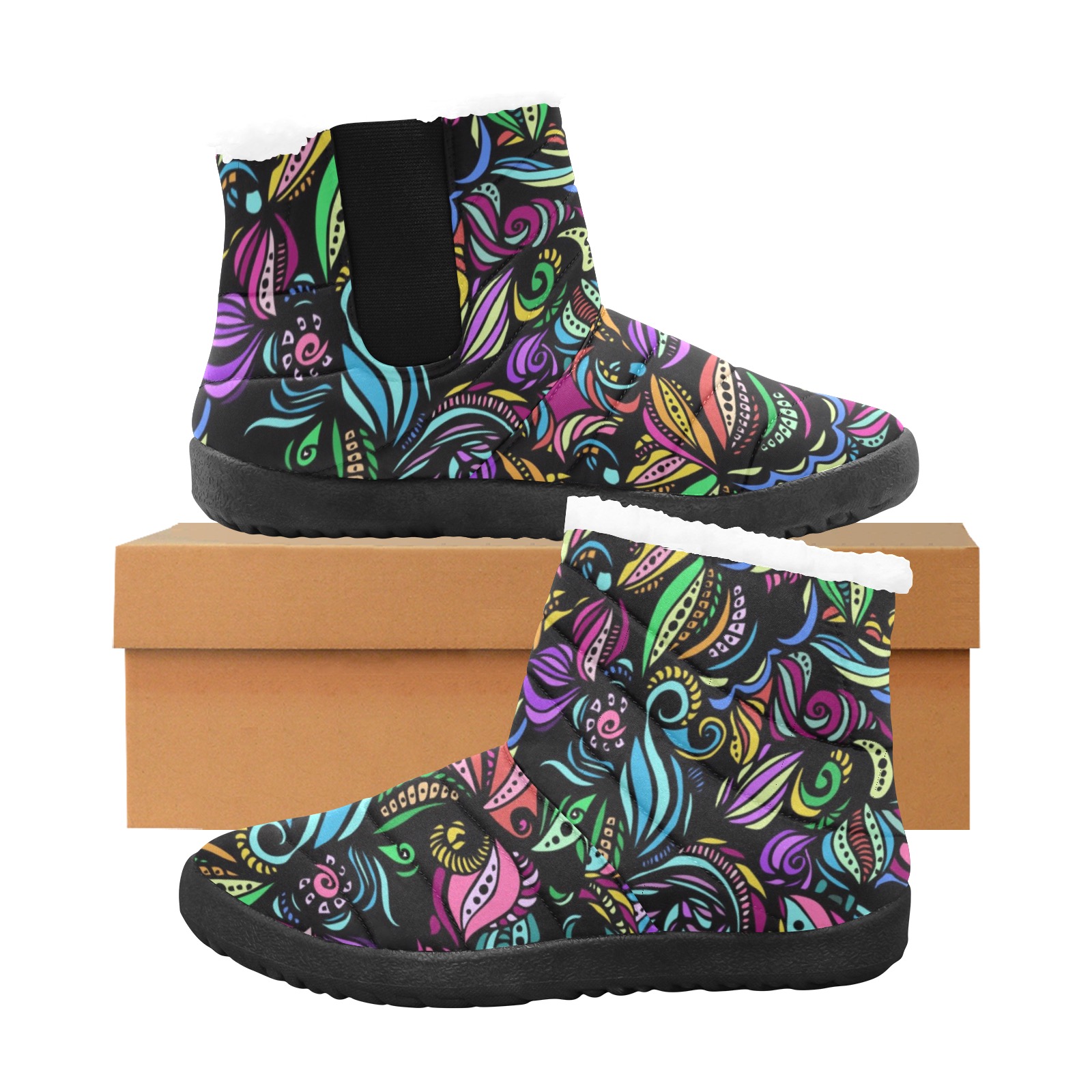 Whimsical Blooms Women's Cotton-Padded Shoes (Model 19291)