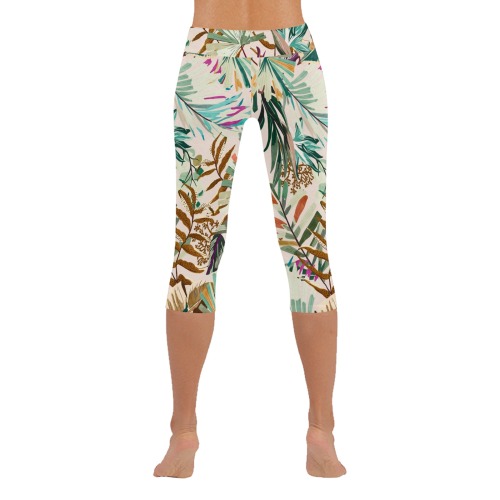 Wild colorful tropical jungle_SS07 Women's Low Rise Capri Leggings (Invisible Stitch) (Model L08)