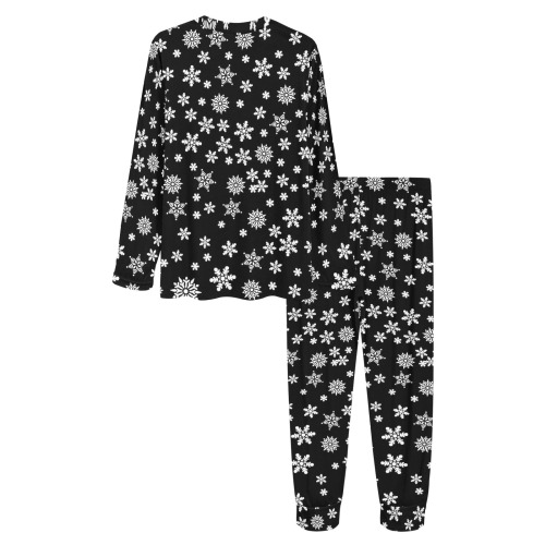 Christmas White Snowflakes on Black Women's All Over Print Pajama Set