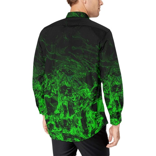 Green Mutant - green black geometric polygon swirl gradient Men's All Over Print Casual Dress Shirt (Model T61)