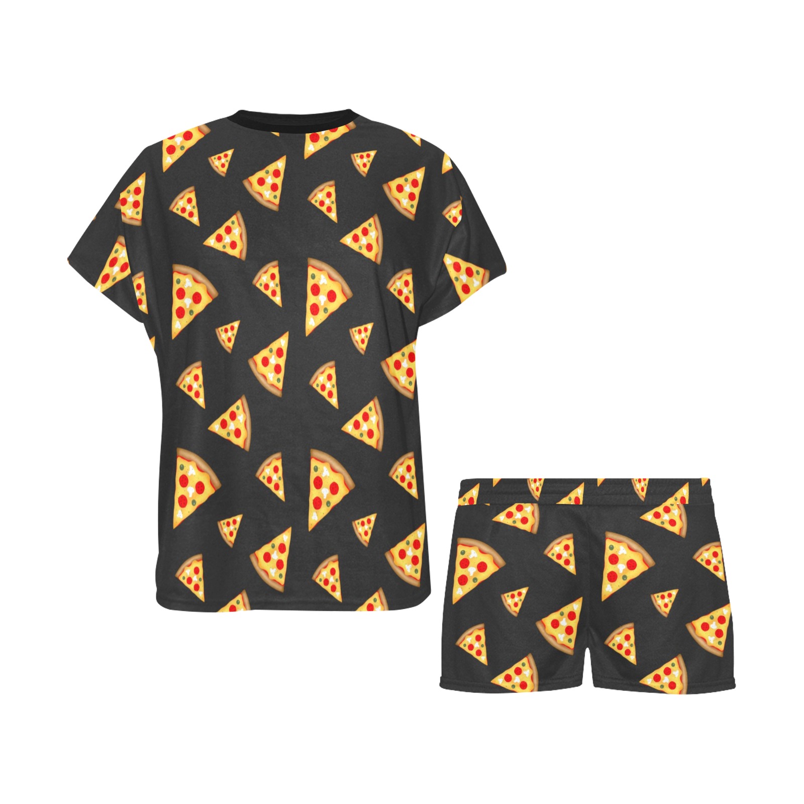 Cool and fun pizza slices dark gray pattern Women's Short Pajama Set