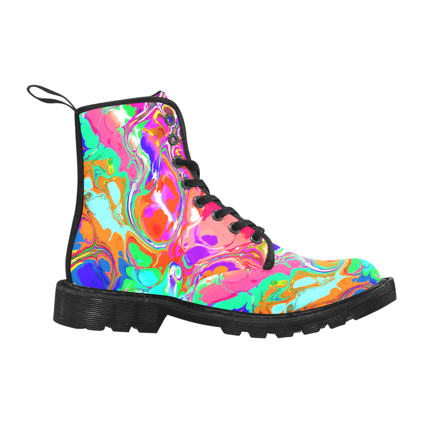 Psychedelic Abstract Marble Artistic Dynamic Paint Art Martin Boots for Men (Black) (Model 1203H)