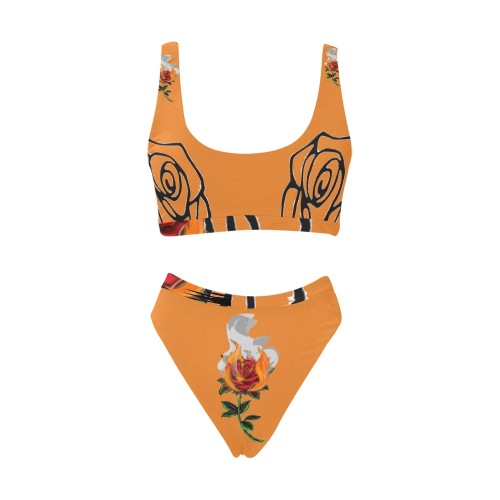 Aromatherapy Apparel High-waist bikini Orange Sport Top & High-Waisted Bikini Swimsuit (Model S07)
