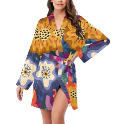 Trendy, bright Abstract Floral Women's Long Sleeve Belted Night Robe