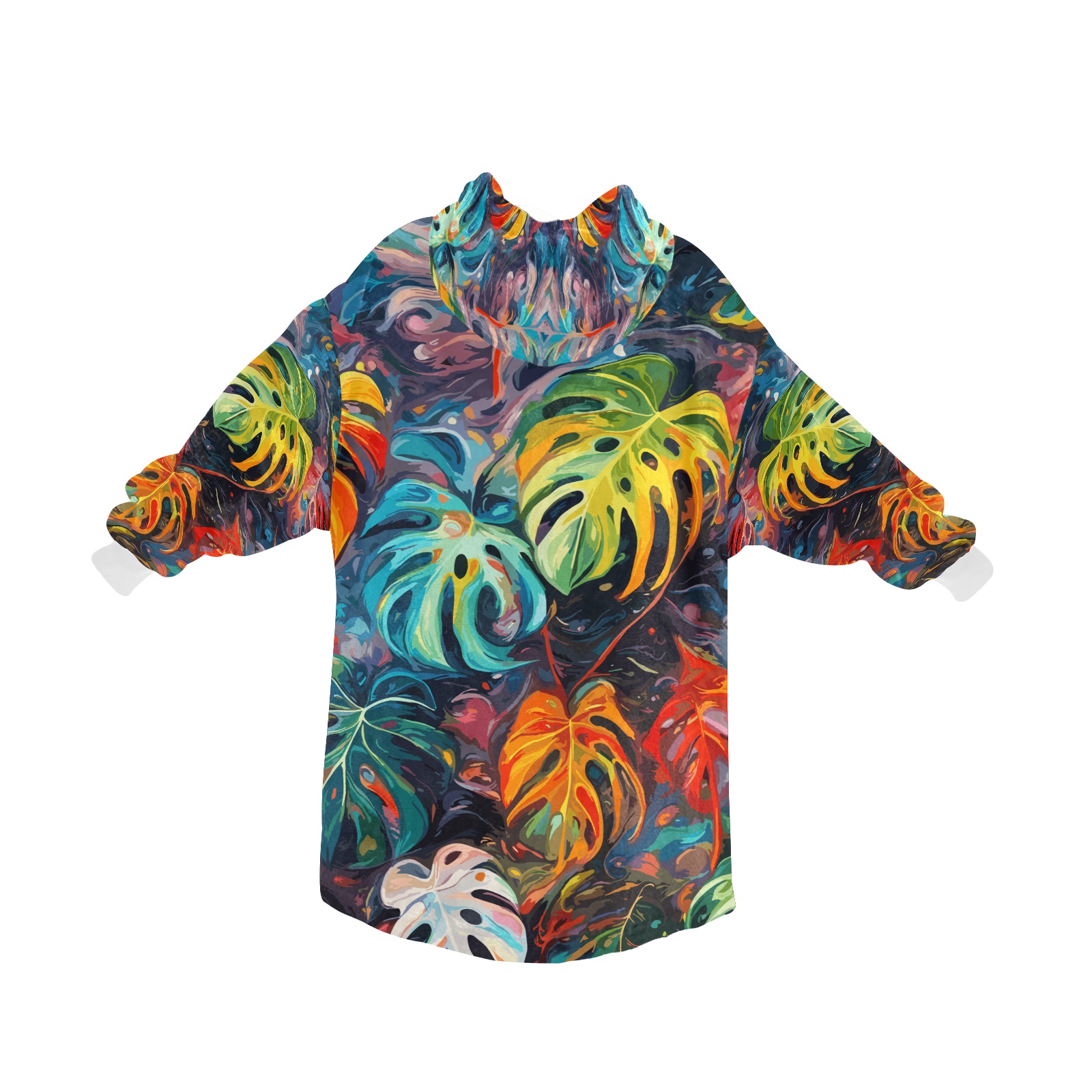 Mix of colorful monstera leaves. Tropical plants. Blanket Hoodie for Women