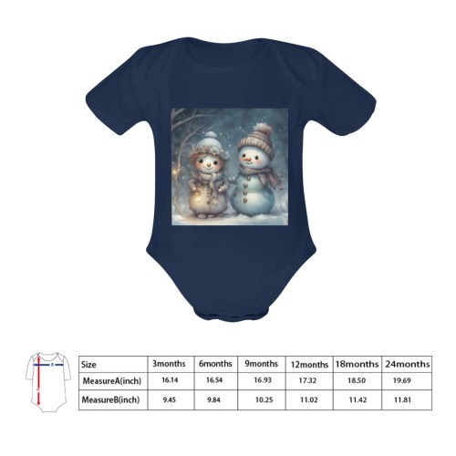 Snowman Couple Baby Powder Organic Short Sleeve One Piece (Model T28)